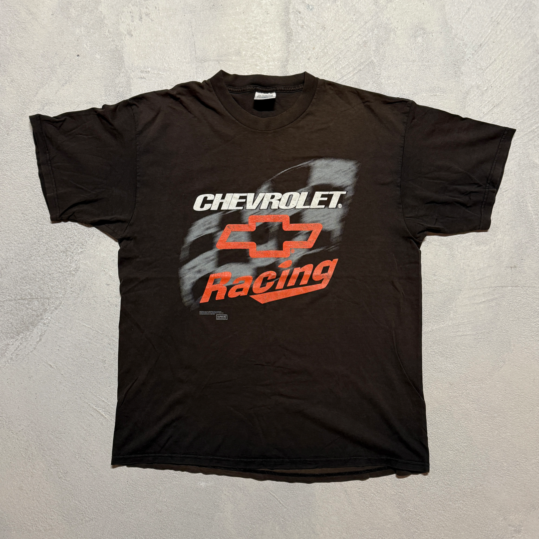 Vintage Chevy Racing Checkerd Flag T-shirt (BROWN)